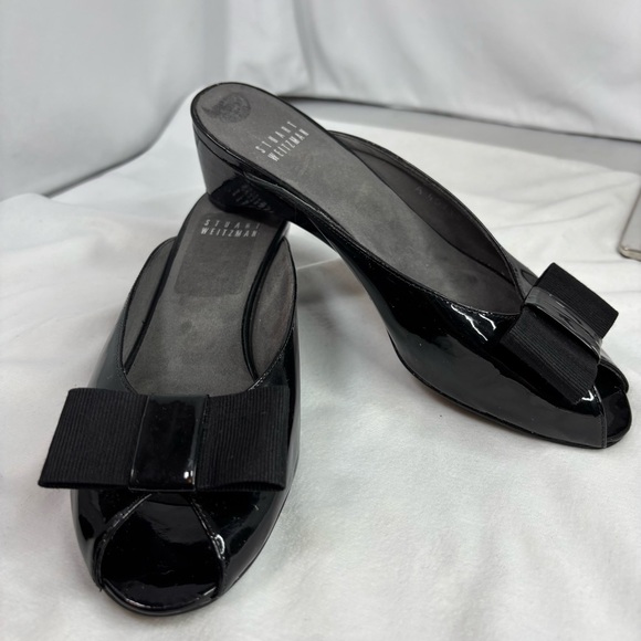 Stuart Weitzman Candy Black Patent Leather Wedge Heel Mule Size 6.5 - Picture 4 of 16